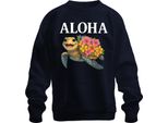 Aloha Tartaruga Marina Con Fiori Hawaiani, Spiaggia Tropicale, Felpa Unisex Pullover, Navy, S