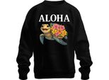 Aloha Tartaruga Marina Con Fiori Hawaiani, Spiaggia Tropicale, Felpa Unisex Pullover, Nero, M