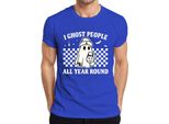 Fantasmi Tutto L'anno Halloween GeisterkostüM Retro Karo Herren T-Shirt, Blau, M