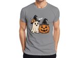 Boo Halloween Zucca Fantasma Carino Cappello Strega Retro Vintage Carino T-Shirt Da Uomo, Grigio, Xxl