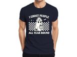 Fantasmi Tutto L'anno Halloween GeisterkostüM Retro Karo Herren T-Shirt, Navy, L
