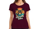 Summer Vibes Raccoon Sunglasses Beach Palm Trees Retro Vintage Ladies T-Shirt, Borgogna, Xl