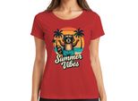 Summer Vibes Raccoon Sunglasses Beach Palm Trees Retro Vintage Ladies T-Shirt, Rosso, S