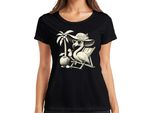 Maglietta Da Donna Flamingo Summer Tropical Beach Palm Tree Coconut Sun Hat Heart, Nero, S