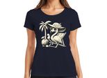Maglietta Da Donna Flamingo Summer Tropical Beach Palm Tree Coconut Sun Hat Heart, Navy, S