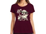 Maglietta Da Donna Flamingo Summer Tropical Beach Palm Tree Coconut Sun Hat Heart, Borgogna, S