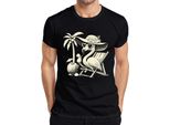 Maglietta Da Uomo Flamingo Summer Tropical Beach Palm Tree Coconut Sun Hat Heart, Nero, S