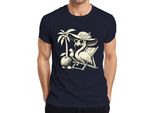 Maglietta Da Uomo Flamingo Summer Tropical Beach Palm Tree Coconut Sun Hat Heart, Navy, S