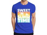 Maglietta Sweet Summer Time Palm Trees Sunset Beach Holiday Retro Uomo, Blu, Xl