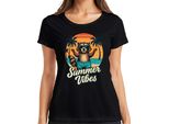 Summer Vibes Raccoon Sunglasses Beach Palm Trees Retro Vintage Ladies T-Shirt, Nero, S