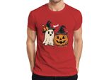 Boo Halloween Zucca Fantasma Carino Cappello Strega Retrò Vintage Carino T-Shirt Da Uomo, Rosso, L