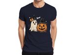 Boo Halloween Zucca Fantasma Carino Cappello Strega Retro Vintage Carino T-Shirt Da Uomo, Navy, Xxl