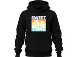Sweet Summer Time Palm Trees Sunset Beach Holiday Retro Unisex Hoodie Felpa Con Cappuccio, Nero, S