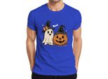 Boo Halloween Zucca Fantasma Carino Cappello Strega Retro Vintage Carino T-Shirt Da Uomo, Blu, 3XL