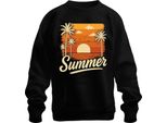 Estate Tramonto Palme Retro Vintage Spiaggia Vacanza Mare Unisex Felpa Pullover, Nero, M