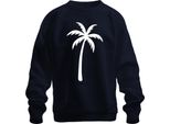 Palma Silhouette Spiaggia Vacanza Isola Tropicale Mare Estate Retrò Unisex Felpa Pullover, Navy, 3XL