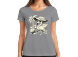 Maglietta Da Donna Flamingo Summer Tropical Beach Palm Tree Coconut Sun Hat Heart, Grigio, S