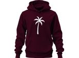 Felpa Con Cappuccio Unisex Palm Silhouette Beach Holiday Tropical Island Sea Summer Retro, Borgogna, S