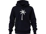 Palma Silhouette Spiaggia Vacanza Isola Tropicale Mare Estate Retrò Unisex Felpa Con Cappuccio, Navy, 3XL