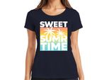 Maglietta Da Donna Sweet Summer Time Palm Trees Sunset Beach Holiday Retro, Navy, 3XL