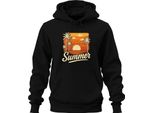 Estate Tramonto Palme Retro Vintage Spiaggia Vacanza Mare Felpa Con Cappuccio Unisex, Nero, Xl