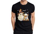 Halloween Mucca Fantasma Costume Carino Ragnatela Cappello Strega Cartone Animato Maglietta Da Uomo, Nero, S