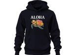 Aloha Tartaruga Marina Con Fiori Hawaiani, Spiaggia Tropicale, Felpa Con Cappuccio Unisex, Navy, M