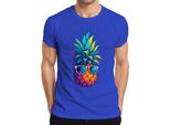 Ananas Occhiali Da Sole Colorati Vacanze Estive Tropicali Hawaii Retro T-Shirt Uomo, Blu, M