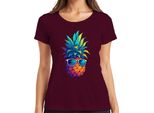 Ananas Occhiali Da Sole Colorati Tropicali Vacanze Estive Hawaii Retro T-Shirt Da Donna, Borgogna, Xxl