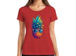 Ananas Occhiali Da Sole Colorati Tropicali Vacanze Estive Hawaii Retro T-Shirt Da Donna, Rosso, Xxl