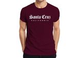 Maglietta Santa Cruz California Surf Skate Vintage Oldenglish Script Uomo, Borgogna, 3XL