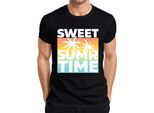 Maglietta Sweet Summer Time Palm Trees Sunset Beach Holiday Retro Uomo, Nero, Xl