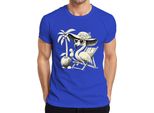 Maglietta Da Uomo Flamingo Summer Tropical Beach Palm Tree Coconut Sun Hat Heart, Blu, S