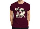 Maglietta Da Uomo Flamingo Summer Tropical Beach Palm Tree Coconut Sun Hat Heart, Borgogna, S