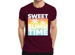 Maglietta Sweet Summer Time Palm Trees Sunset Beach Holiday Retro Uomo, Borgogna, Xl