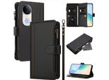 Custodia Per Vivo S20, Con Cerniera, Portafoglio Custodia Flip In Finto Cuoio Con Tasche Per Carte, Supporto E Passante Per Mano Nero