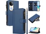 Custodia Per Vivo S20, Con Cerniera, Portafoglio Custodia Flip In Finto Cuoio Con Tasche Per Carte, Supporto E Passante Per Mano Blu