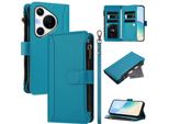 Custodia Per Huawei Pura 70 Pro/Pura 70 Pro+, Con Cerniera, Portafoglio, Custodia Flip In Finto Cuoio Con Tasche Per Carte, Supporto E Passante Per Mani Lake Blu