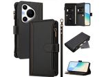 Custodia Per Huawei Pura 70 Pro/Pura 70 Pro+, Con Cerniera, Portafoglio, Custodia Flip In Finto Cuoio Con Tasche Per Carte, Supporto E Passante Per La Mano Nero