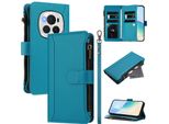 Custodia Per Honor Magic6 Pro, Con Cerniera, Portafoglio, Custodia Flip In Finto Cuoio Con Tasche Per Carte, Supporto E Passante Per Mani Lake Blu