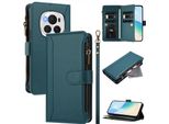 Custodia Per Honor Magic6 Pro, Con Cerniera, Portafoglio In Finto Cuoio Con Tasche Per Carte, Supporto E Passante Per La Mano Verde