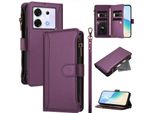 Custodia Per Infinix Zero 30 5G, Con Cerniera, Portafoglio, Custodia Flip In Finto Cuoio Con Tasche Per Carte, Supporto E Passante Per La Mano Viola