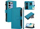 Custodia Per Infinix Note 50X, Con Cerniera, Portafoglio Custodia Flip In Finto Cuoio Con Tasche Per Carte, Supporto E Passante Per Mani Lake Blu