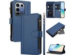Custodia Per Infinix Note 50 Pro+, Con Cerniera, Portafoglio Custodia Flip In Finto Cuoio Con Tasche Per Carte, Supporto E Passante Per Mano Blu