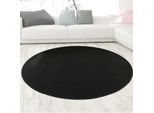Tappeto Nero Moderno, Vellutato, Morbido E Di Facile Manutenzione Con Un Tocco Dimensioni - 160 Cm Rotondo