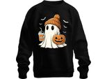 Fantasma Zucca Halloween Carino Berretto Caffè Autunno Carino Spaventoso Unisex Felpa Pullover, Nero, Xxl