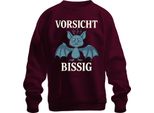 Caution Bitey Bat Halloween Funny Gift Cartoon Unisex Felpa Pullover, Borgogna, M