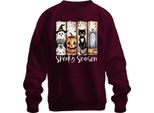 Spooky Season Halloween Pumpkin Black Cat Ghost Grave Spider Felpa Unisex Pullover, Borgogna, S