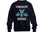 Caution Bitey Bat Halloween Funny Gift Cartoon Unisex Felpa Pullover, Navy, L