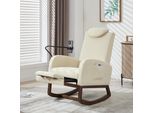 Lvhom Sedia A Dondolo In Legno Con Poggiapiedi E Portacellulare, Sedia A Dondolo Con Poggiatesta, Poltrona Con Copricorda, Poltrona Reclinabile Per Il Soggiorno, Beige